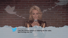 a tweet from trickyfoxski says that britney spears is stalking her