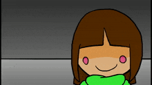 a cartoon of a girl with brown hair and a green scarf around her neck