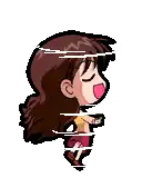 a cartoon girl is flying through the air with her mouth open .