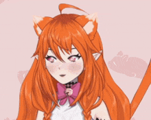 a girl with orange hair and a pink bow tie