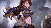 a girl in a blue dress is holding a sword in her hand in a video game .