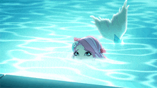 a mermaid with pink hair and a white tail is in the water