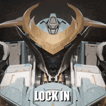 a robot with the words lock in written on it