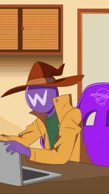 a cartoon of a person with a w on their face