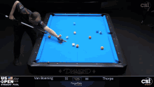 a man is playing pool on a table that says diamond