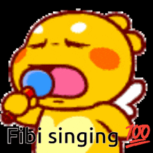 a cartoon character singing into a microphone with the words " fibi singing " written below it