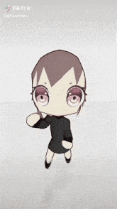 a tiktok video of a chibi girl with purple eyes