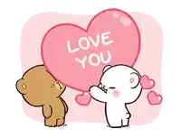 a couple of teddy bears standing next to each other holding a heart that says love you .