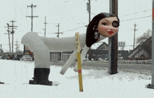 a statue of a woman with the number 00 on her face