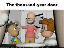 a cartoon scene with the words the thousand-year door below it