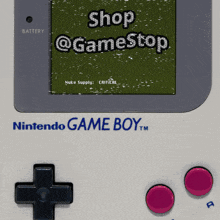 a gray nintendo game boy with a screen that says " battery "