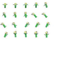 a bunch of green cartoon characters with yellow faces on a white background