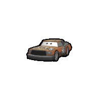 a cartoon drawing of a rusty race car from the movie cars on a white background .