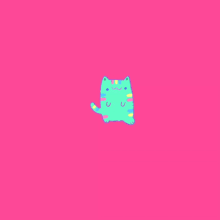 a colorful drawing of a cat with a pink tongue sticking out