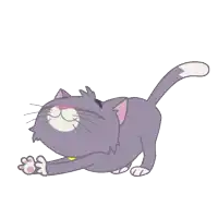 a cartoon drawing of a purple cat with a yellow collar