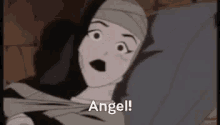 a cartoon of a nun with a bandage on her head is saying angel .