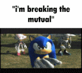 a cartoon of sonic the hedgehog with the words " i 'm breaking the mutual " above him