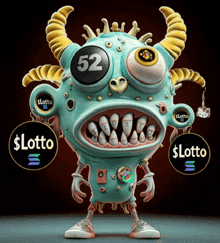 a monster with horns and a number 52 on its head
