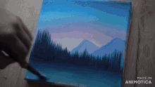 a person is painting a landscape on a canvas that is made in animatica