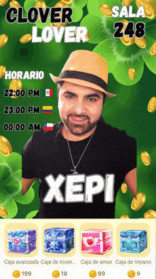 a man wearing a hat and the name xepi on his shirt