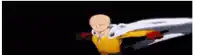 a bald man in a yellow shirt is flying through the air with a white cape .