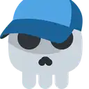 a skull wearing a blue baseball cap with a sad look on its face .