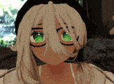 a girl with white hair and green eyes is wearing glasses and a headset