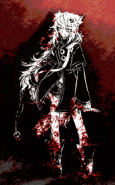 a black and white drawing of a girl with blood on her feet