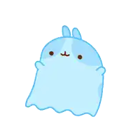 a cartoon drawing of a blue ghost with bunny ears and a mustache