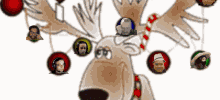 a drawing of a reindeer with many faces around it