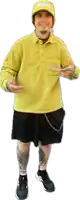 a man wearing a yellow sweatshirt that says supreme on the front