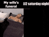 a picture of a man sleeping next to a picture of a man in a suit and tie