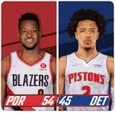 two basketball players from the blazers and pistons