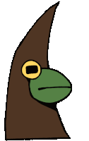 a cartoon drawing of a frog with a large yellow eye
