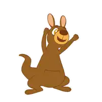 a cartoon kangaroo is standing on its hind legs with its paws in the air