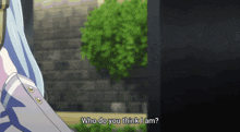 a girl with blue hair says who do you think i am in front of a brick wall
