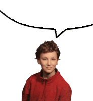 a young boy with a speech bubble over his head