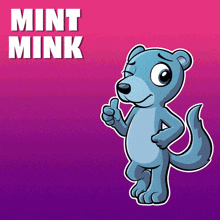 a mint mink cartoon character giving a thumbs up
