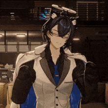 a cartoon character with a cat ear on his head is wearing a suit and tie