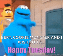 Happy Tuesday Cookie Monster Dance GIF - Happy Tuesday Cookie Monster Dance Bert And Ernie GIFs