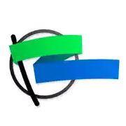 a green and blue ribbon in a circle with a black stick