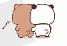 a cartoon of a panda and a brown bear standing next to each other .