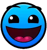 a blue smiley face with a red tongue is laughing .