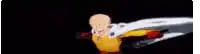 a bald man is flying through the air with a white cape .