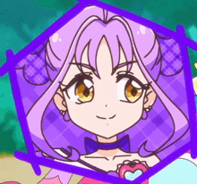 a picture of a girl with purple hair and yellow eyes