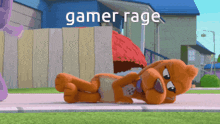 a cartoon dog is laying on the sidewalk with the words gamer rage written above him