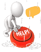 a cartoon character is pressing a red help button