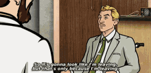 a man in a suit and tie is talking to another man in a white shirt and tie