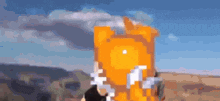 a blurred image of a tower with a blue sky in the background