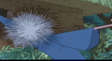 a cartoon of a wizard holding a wand with a blue hat on his head